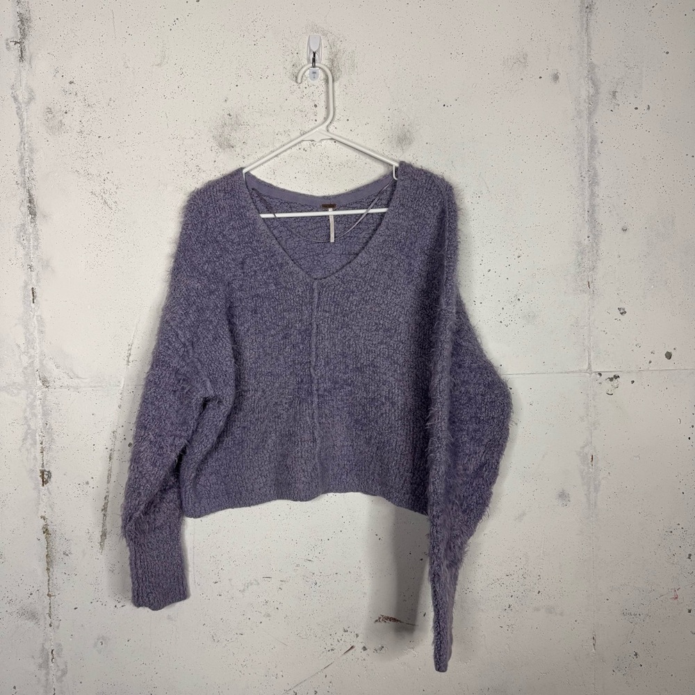 Free People Icing V-Neck Pullover Sweater Tweed Purple